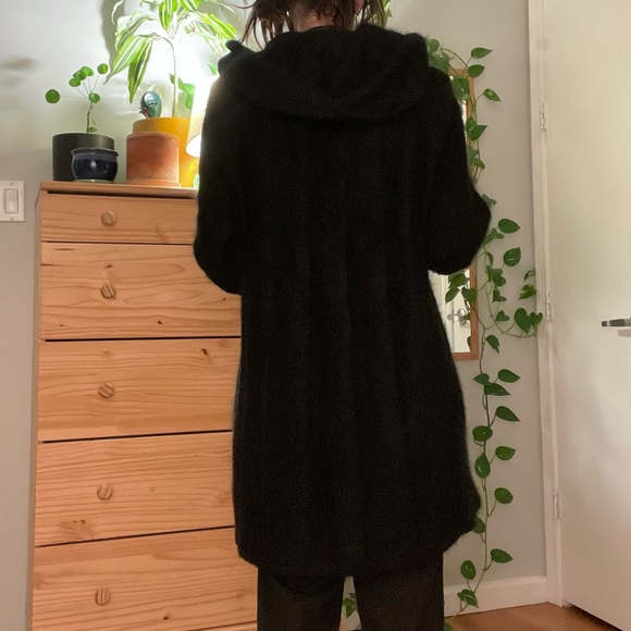 Cozy Black Angora Wool Sweater Coat with Giant Hood and Pockets Very Warm - M - Picture 8 of 12